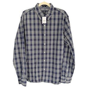 J. Crew Men's Plaid Flex‎ Washed Slim Button Down Shirt Blue White Large NWT